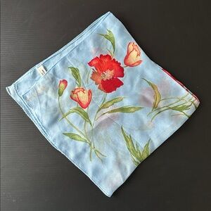 100% Silk Scarf Pastel Blue Multicolored Floral by Ann Taylor 15”x 15” Square